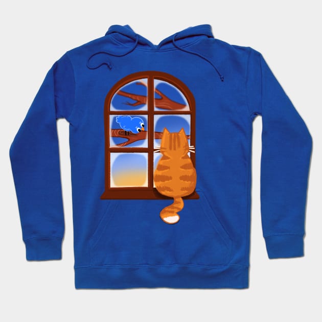 Ginger CAT with Blue bird in early morning Hoodie by SusanaDesigns